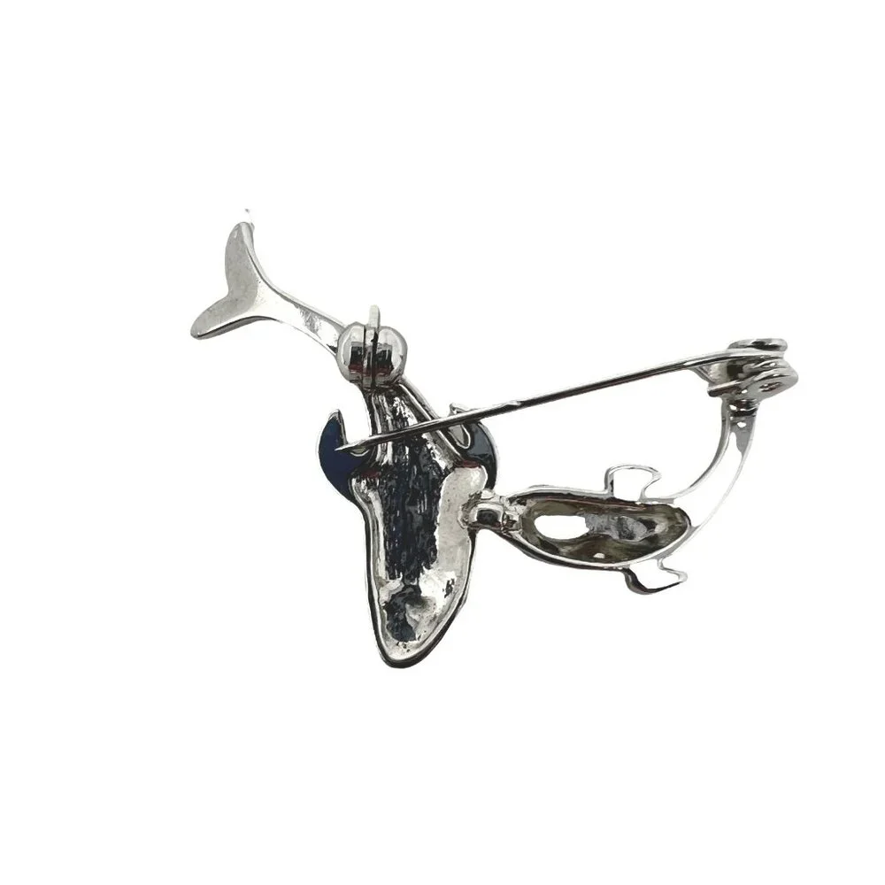 Dolphin Brooch Silver Tone Two Porpoise‎ Ocean Beach Marine Life Pin